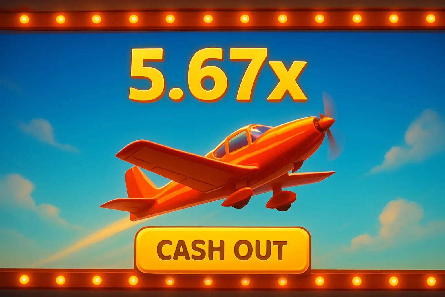 Aviator crash game plane rising with 5.67x multiplier and cash-out button