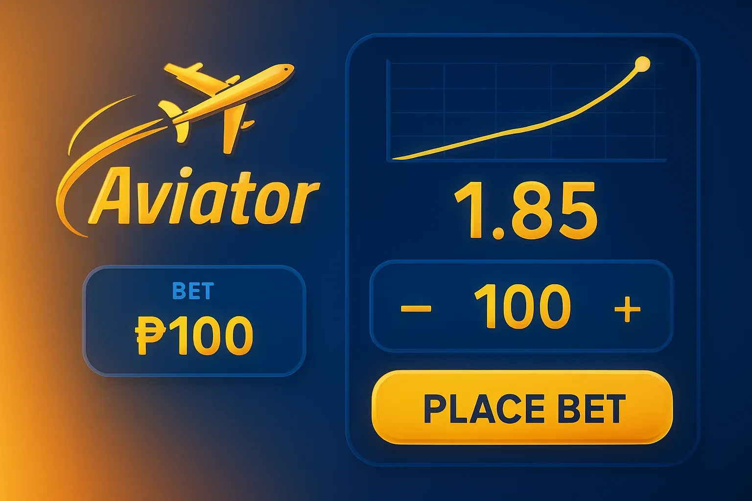 Aviator crash game UI with plane trajectory, multiplier graph, and PHP bets