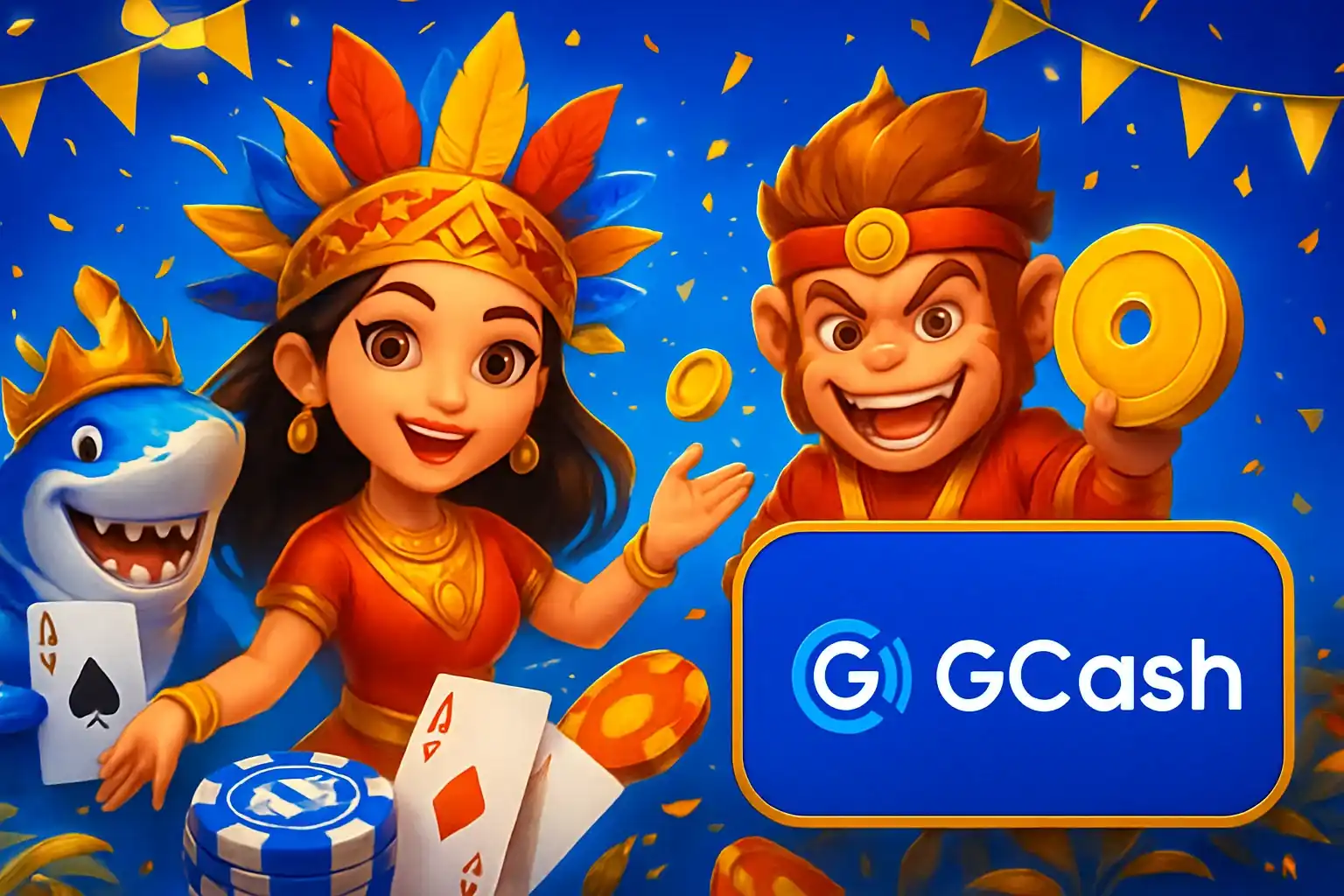 Vibrant Philippine online casino hero banner in royal blue and gold