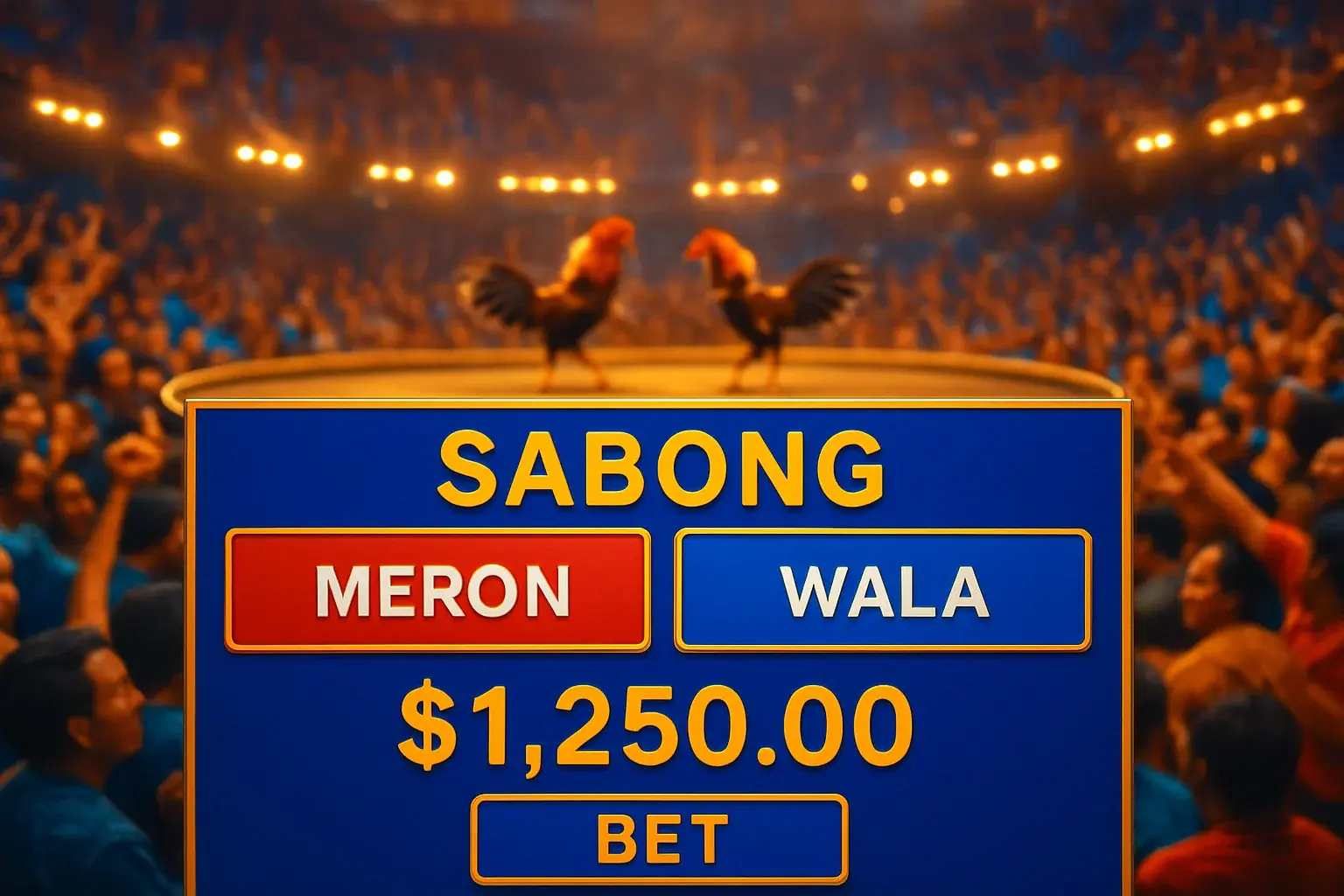 Philippine online sabong interface with Meron red and Wala blue panels